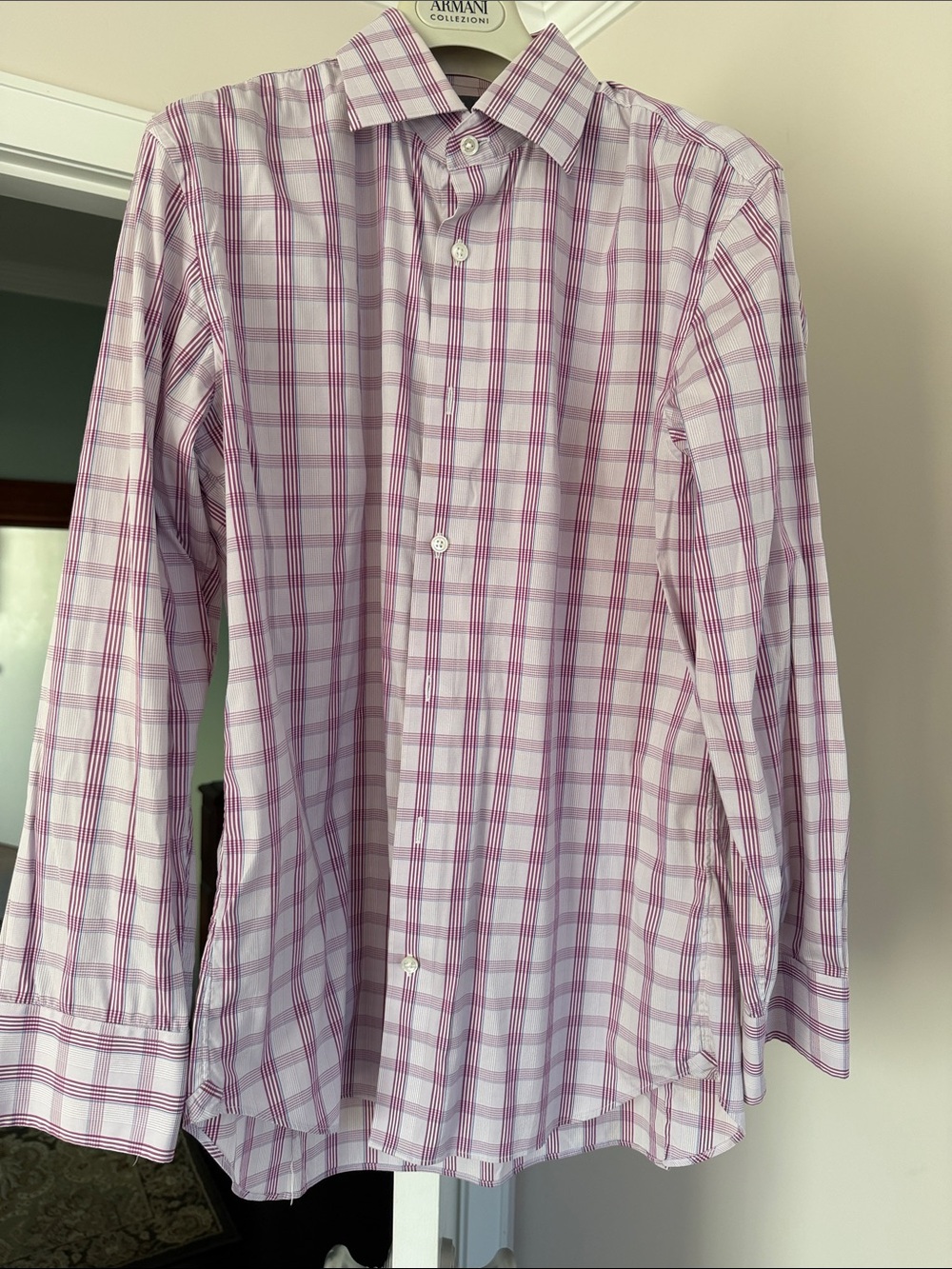 Bonobos Men's Pink and White Plaid Dress Shirt size 15,5 /33 slim fit